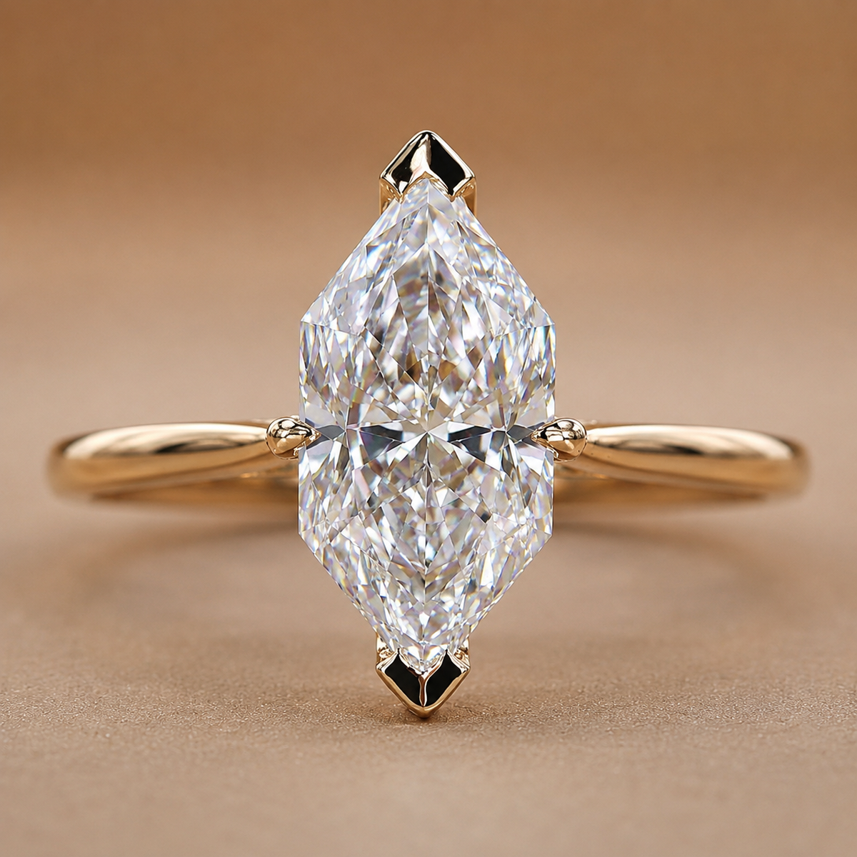 Dutch marquise cut diamond solitaire engagement ring in yellow gold