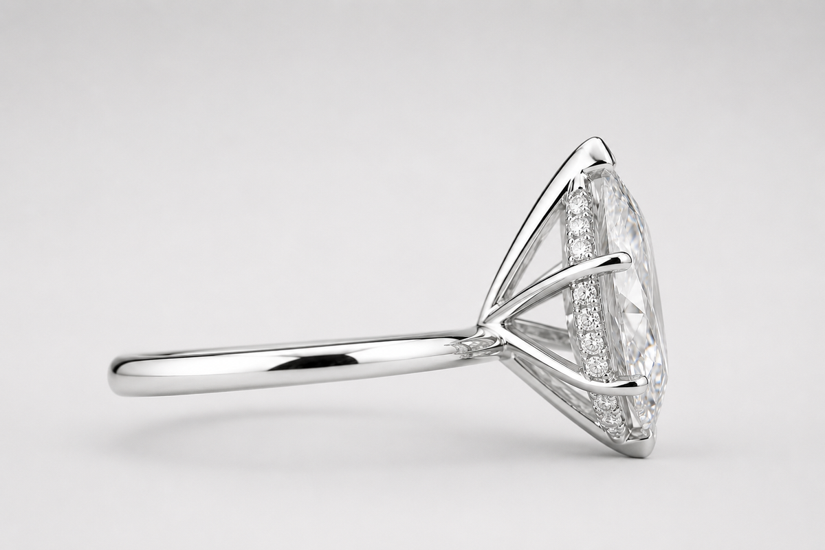 Dutch marquise diamond cathedral setting ring in 925 sterling silver