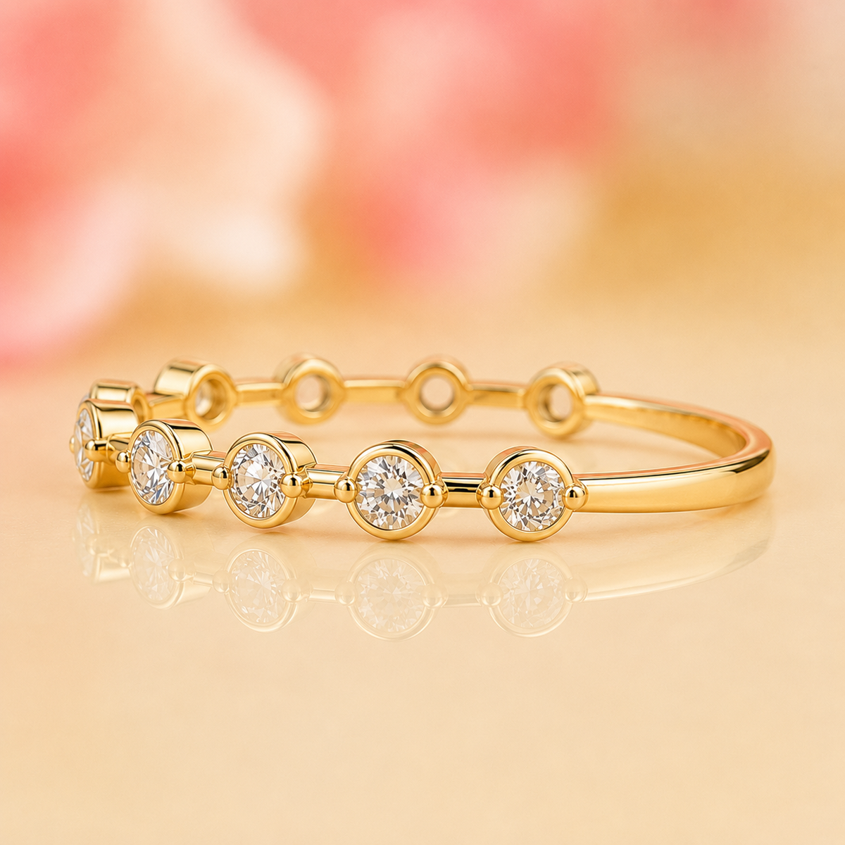 Floating bubble round lab grown diamond wedding band in yellow gold