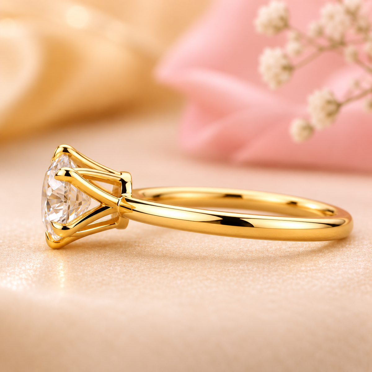 Perfect innovation lab grown diamond solitaire engagement ring in yellow gold