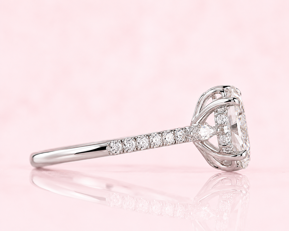 Marquise cut diamond ring in muse setting in white gold