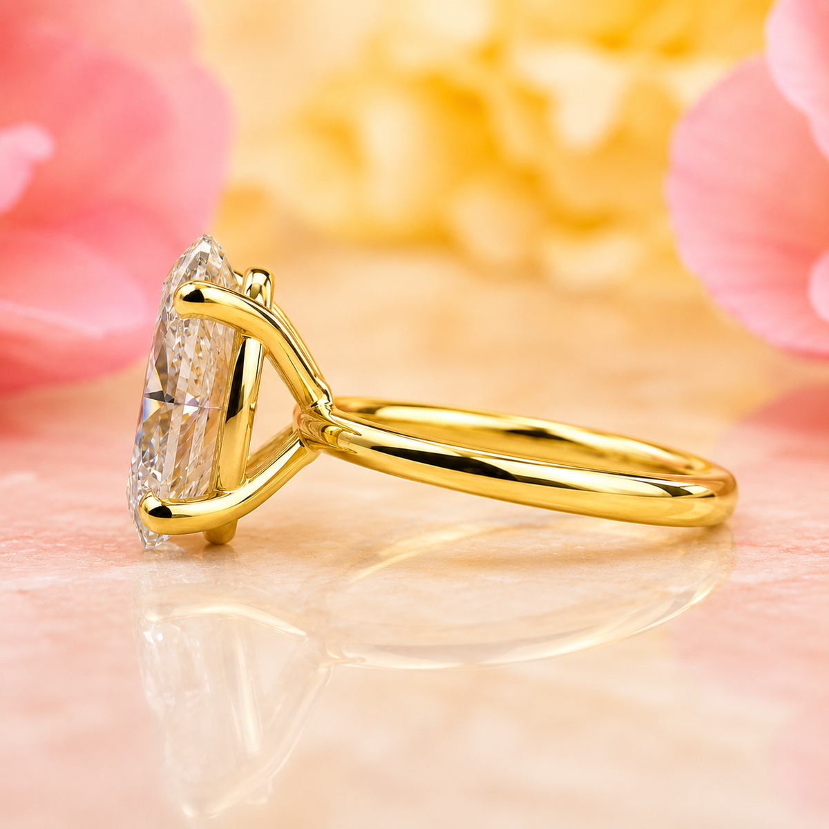 Oval cut lab grown diamond solitaire engagement ring in yellow gold