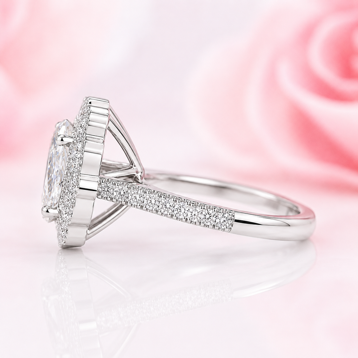 Oval halo engagement ring for a lasting impression in 925 sterling silver