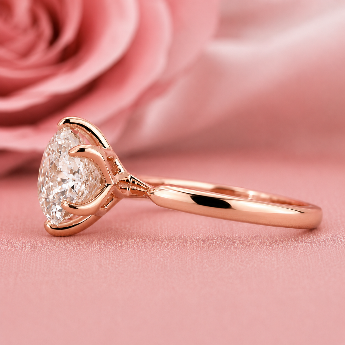 Portuguese cut diamond ring with solitaire setting in rose gold