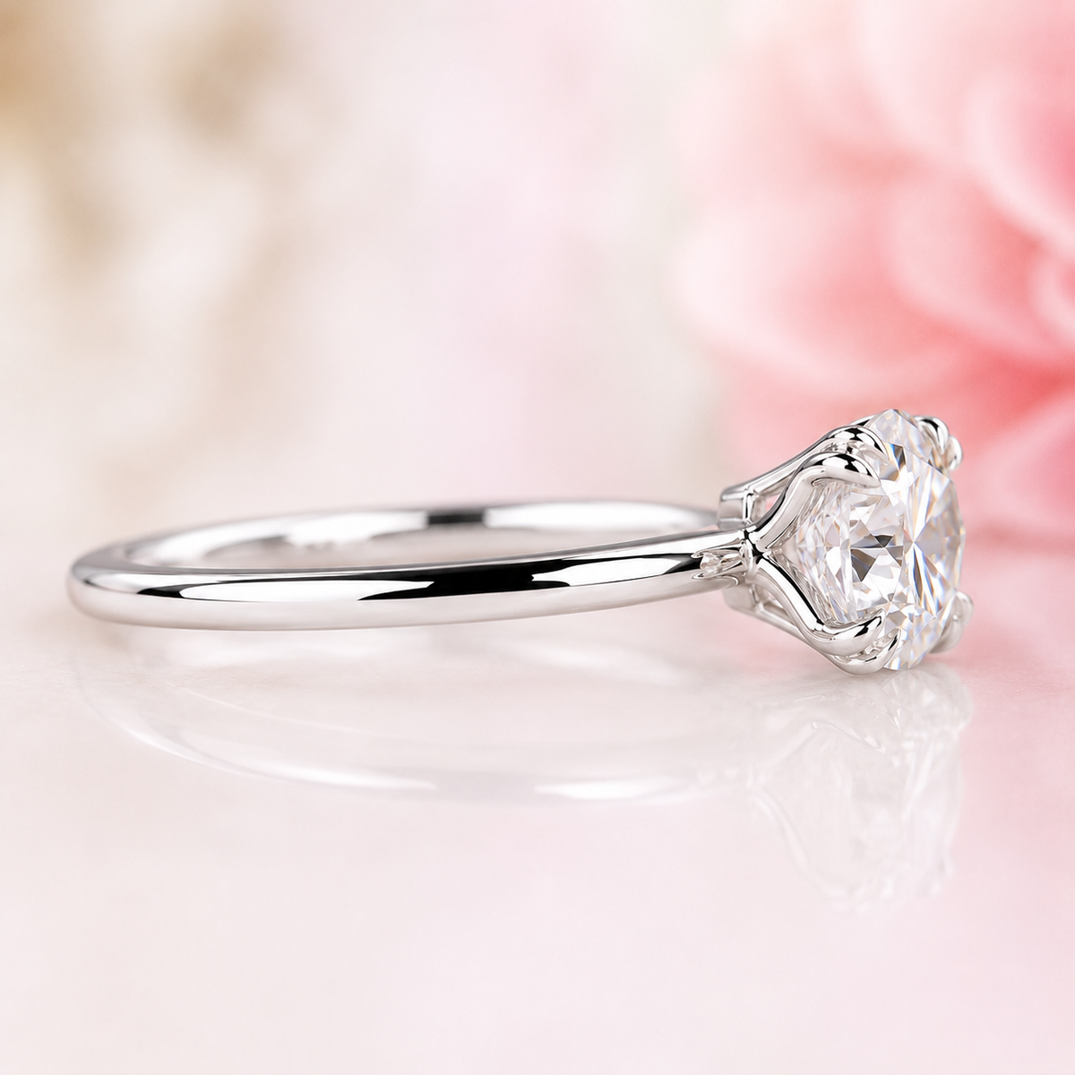 Solitaire round lab grown diamond engagement ring in white gold