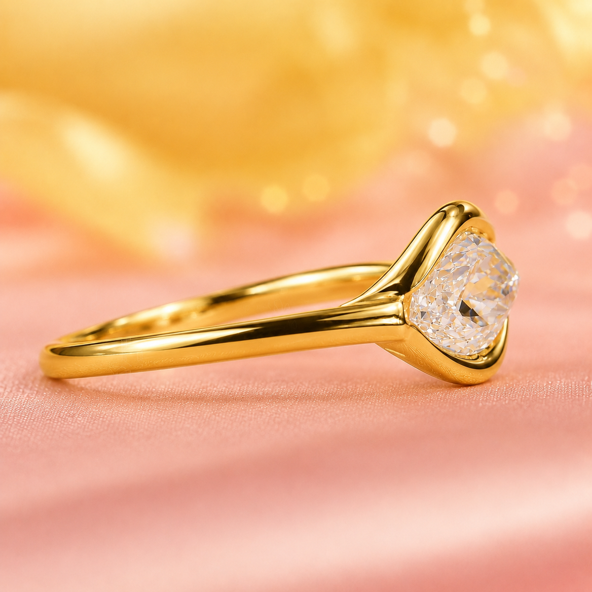Marquise diamond engagement ring in east west style in yellow gold