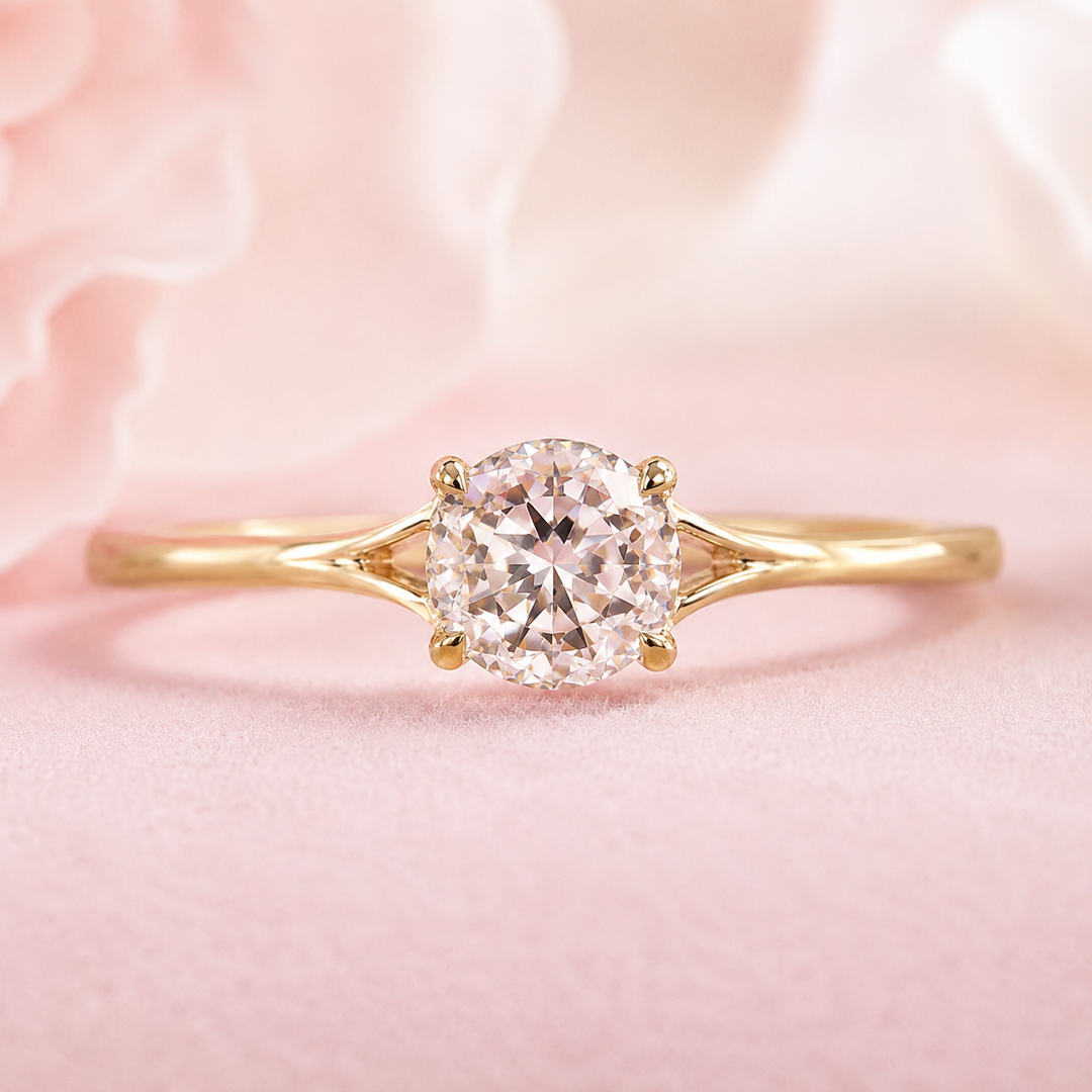 0.25 CT Round Rose Cut Lab Created Diamond Engagement Ring
