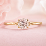 Round Rose Cut Lab Created Diamond Engagement Ring in Yellow Gold