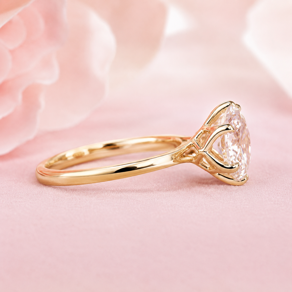 Round rose cut lab created diamond engagement ring in yellow gold