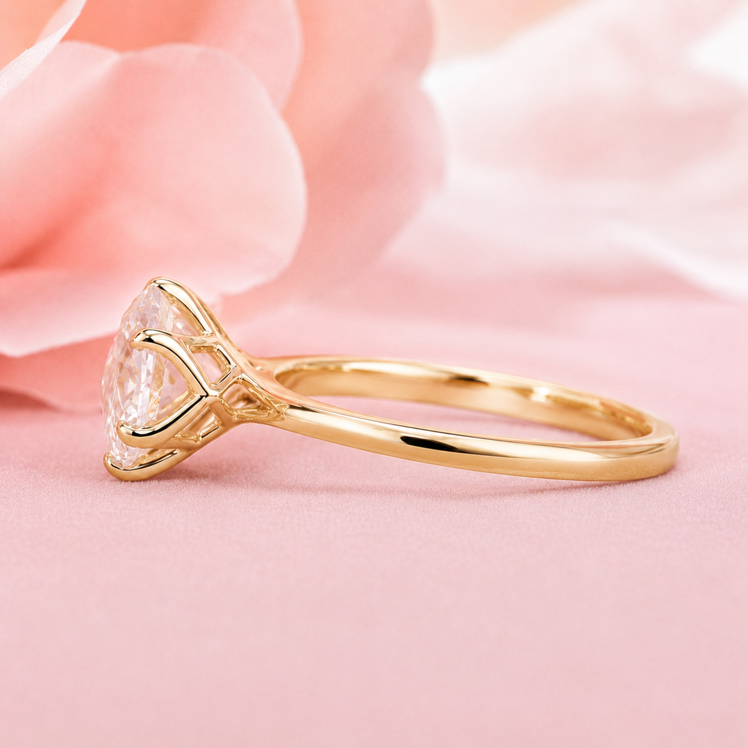 Round Rose Cut Lab Created Diamond Engagement Ring in Yellow Gold