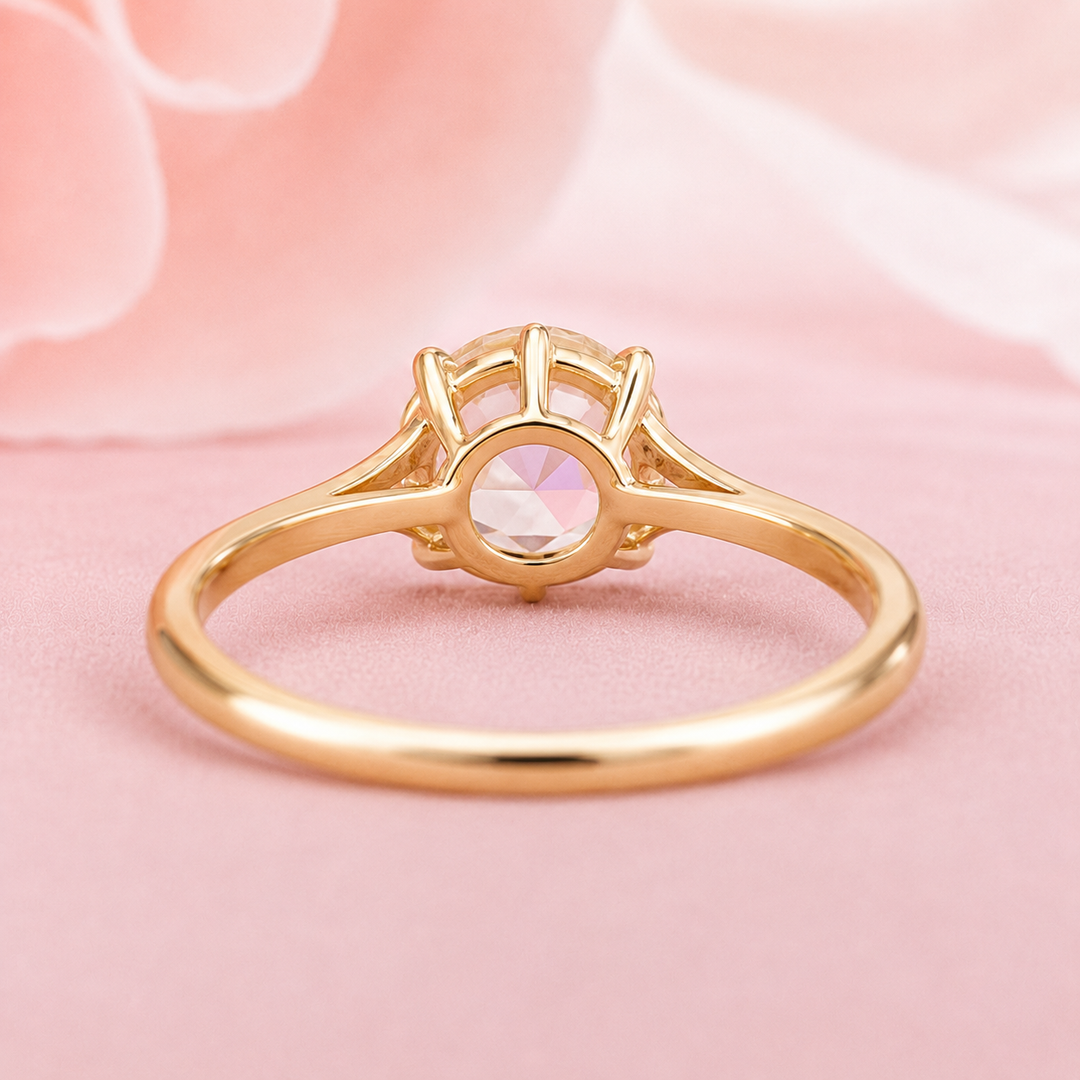 Round Rose Cut Lab Created Diamond Engagement Ring in Yellow Gold