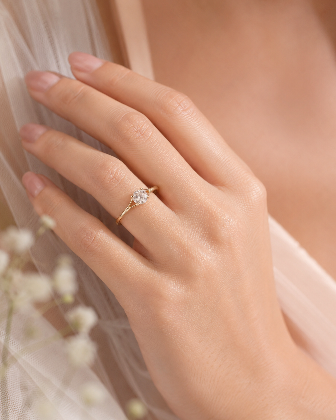 0.25 CT Round Rose Cut Lab Created Diamond Engagement Ring
