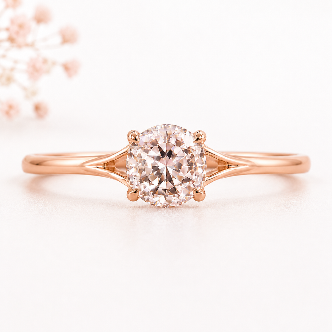 Round Rose Cut Lab Created Diamond Engagement Ring in Rose Gold