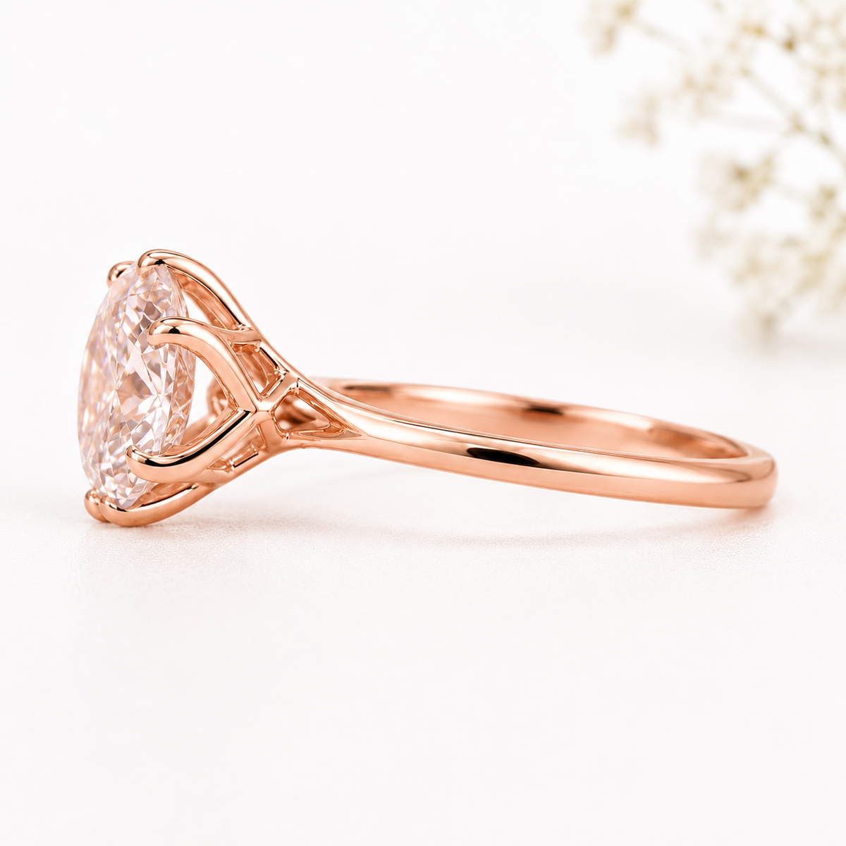 Round rose cut lab created diamond engagement ring in rose gold