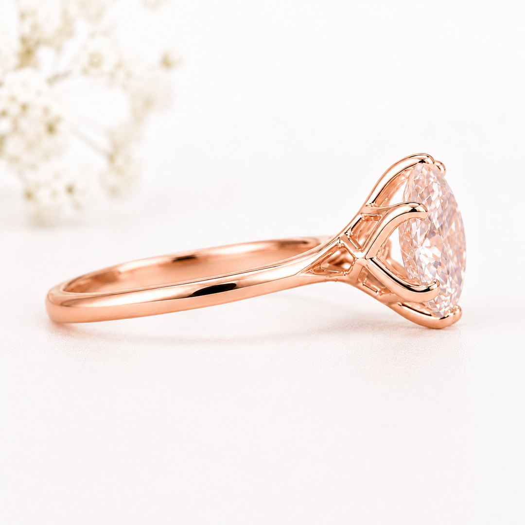 Round Rose Cut Lab Created Diamond Engagement Ring in Rose Gold