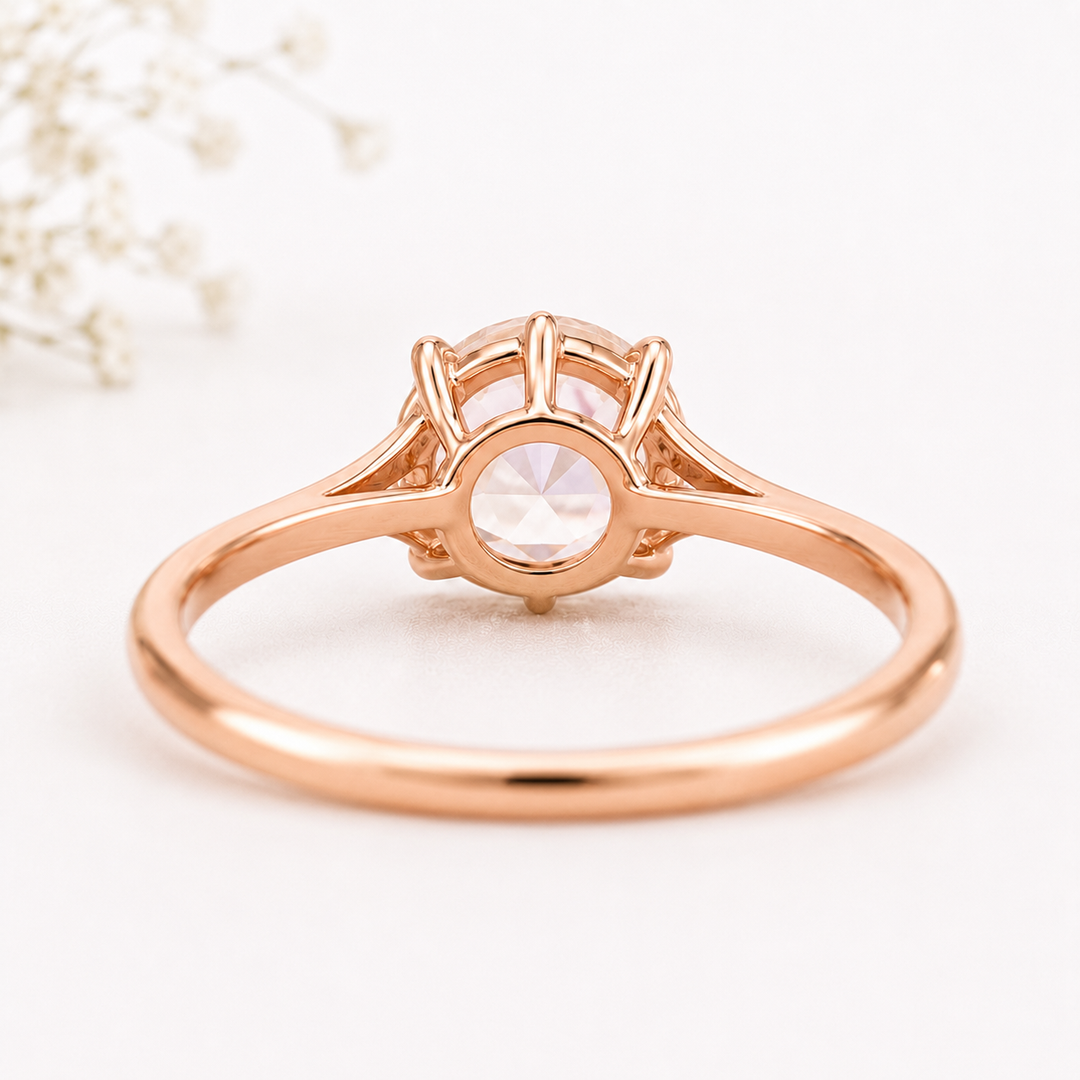 Round Rose Cut Lab Created Diamond Engagement Ring in Rose Gold