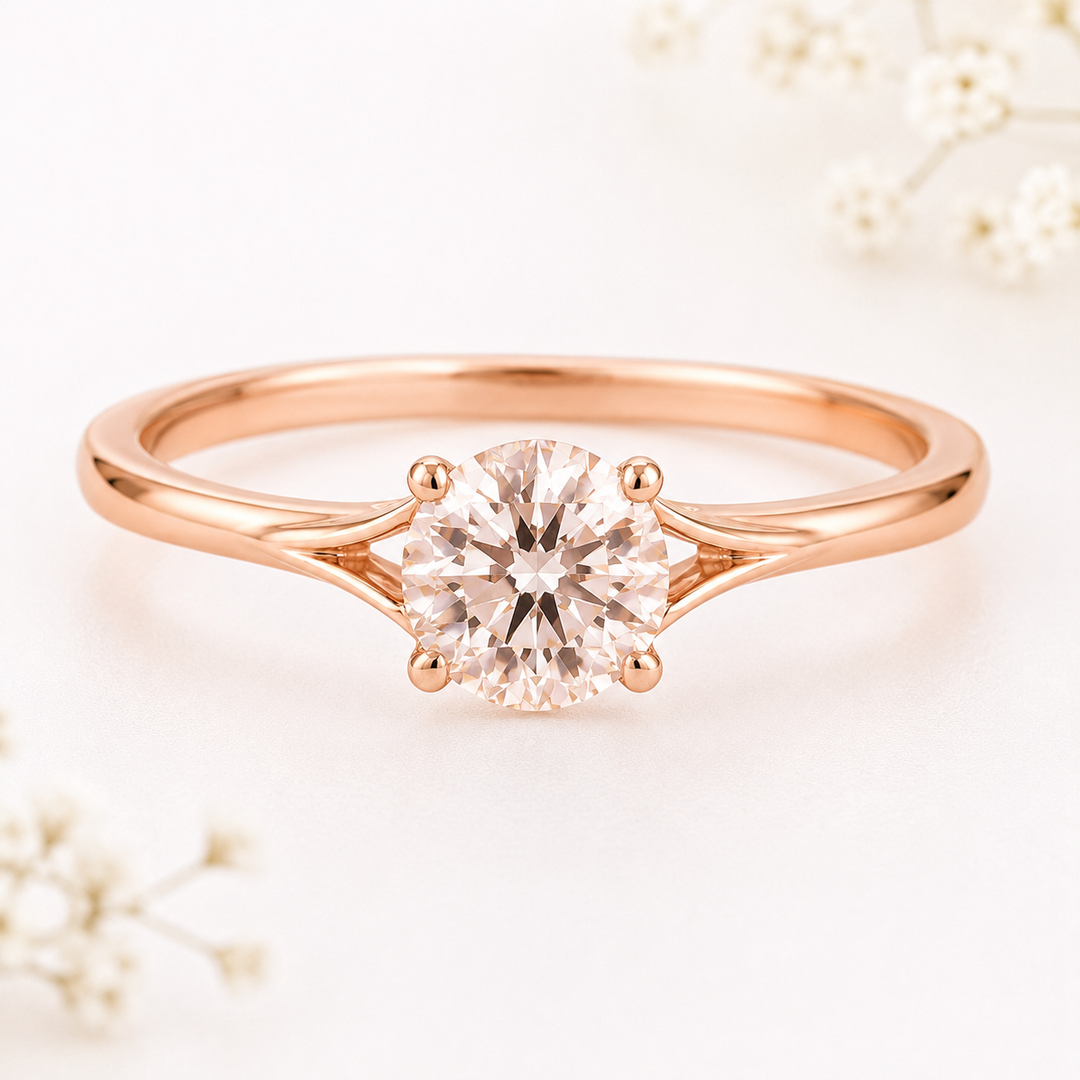 Round Rose Cut Lab Created Diamond Engagement Ring in Rose Gold