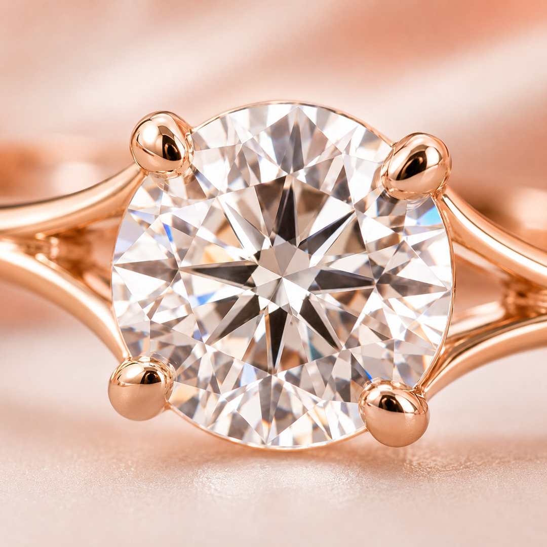 Round Rose Cut Lab Created Diamond Engagement Ring in Rose Gold