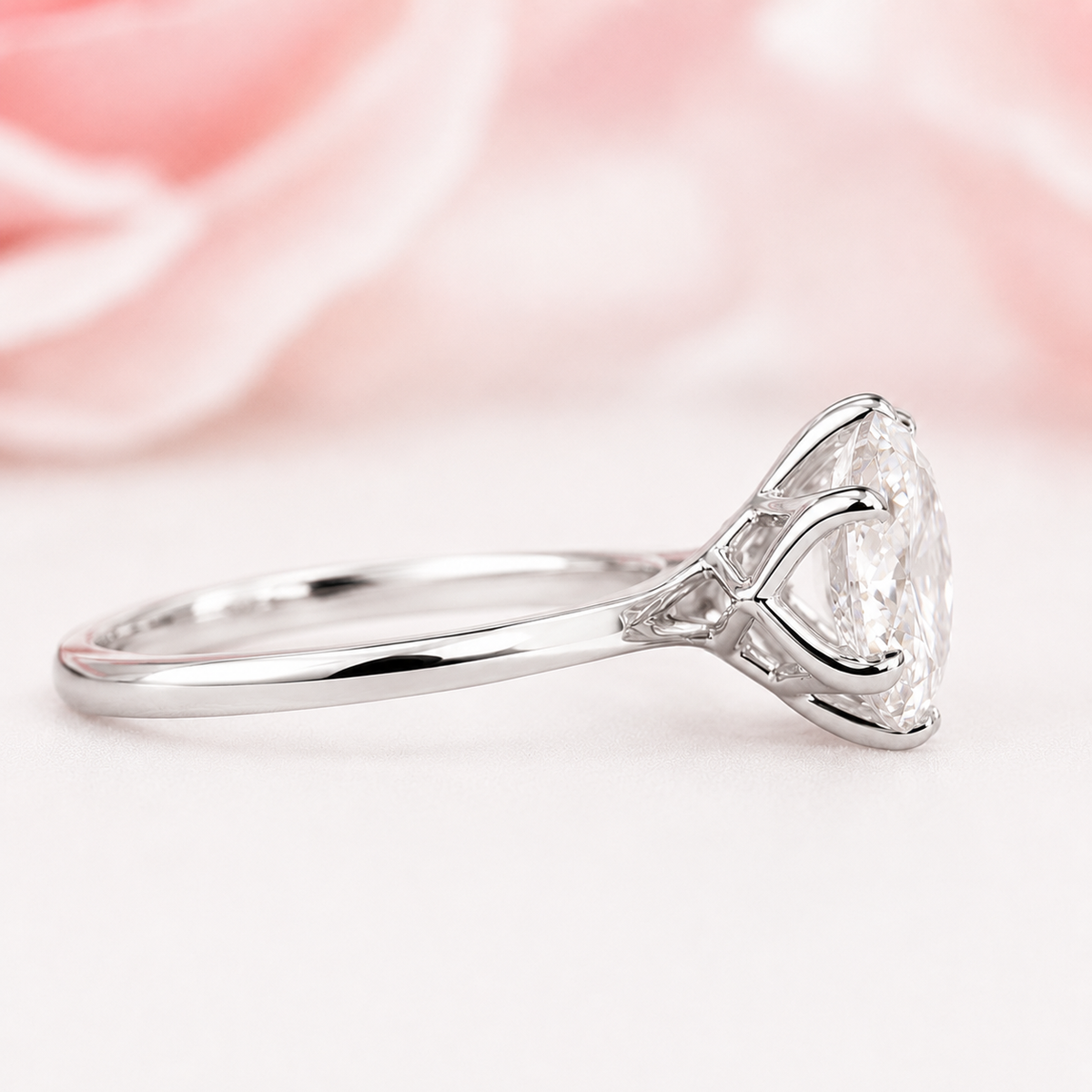 Round rose cut lab created diamond engagement ring in white gold