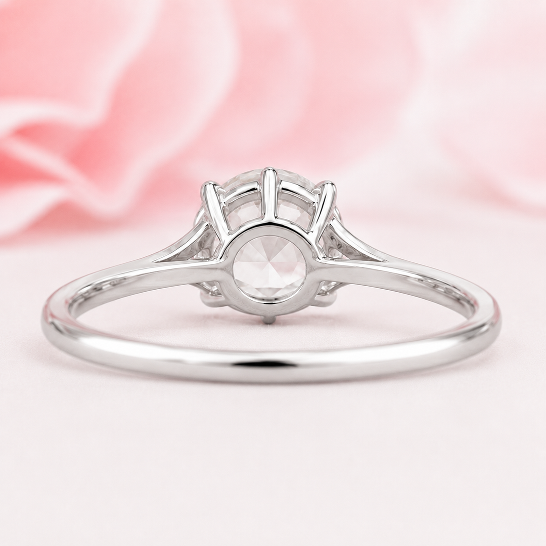 Round Rose Cut Lab Created Diamond Engagement Ring in 925 Sterling Silver