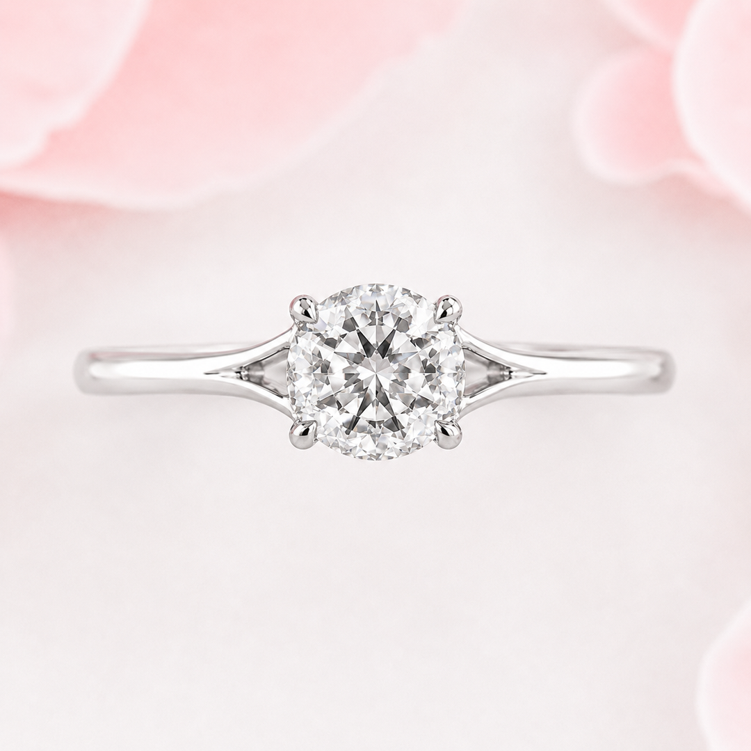Round Rose Cut Lab Created Diamond Engagement Ring in 925 Sterling Silver
