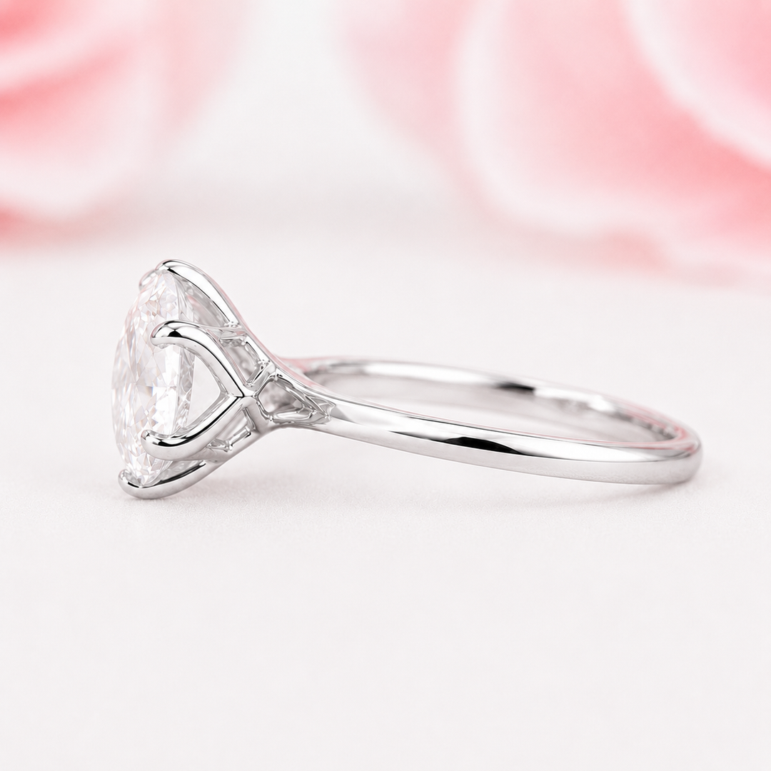 Round Rose Cut Lab Created Diamond Engagement Ring in 925 Sterling Silver
