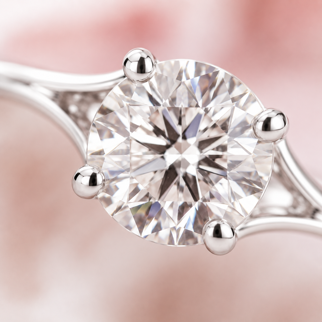 Round Rose Cut Lab Created Diamond Engagement Ring in White Gold