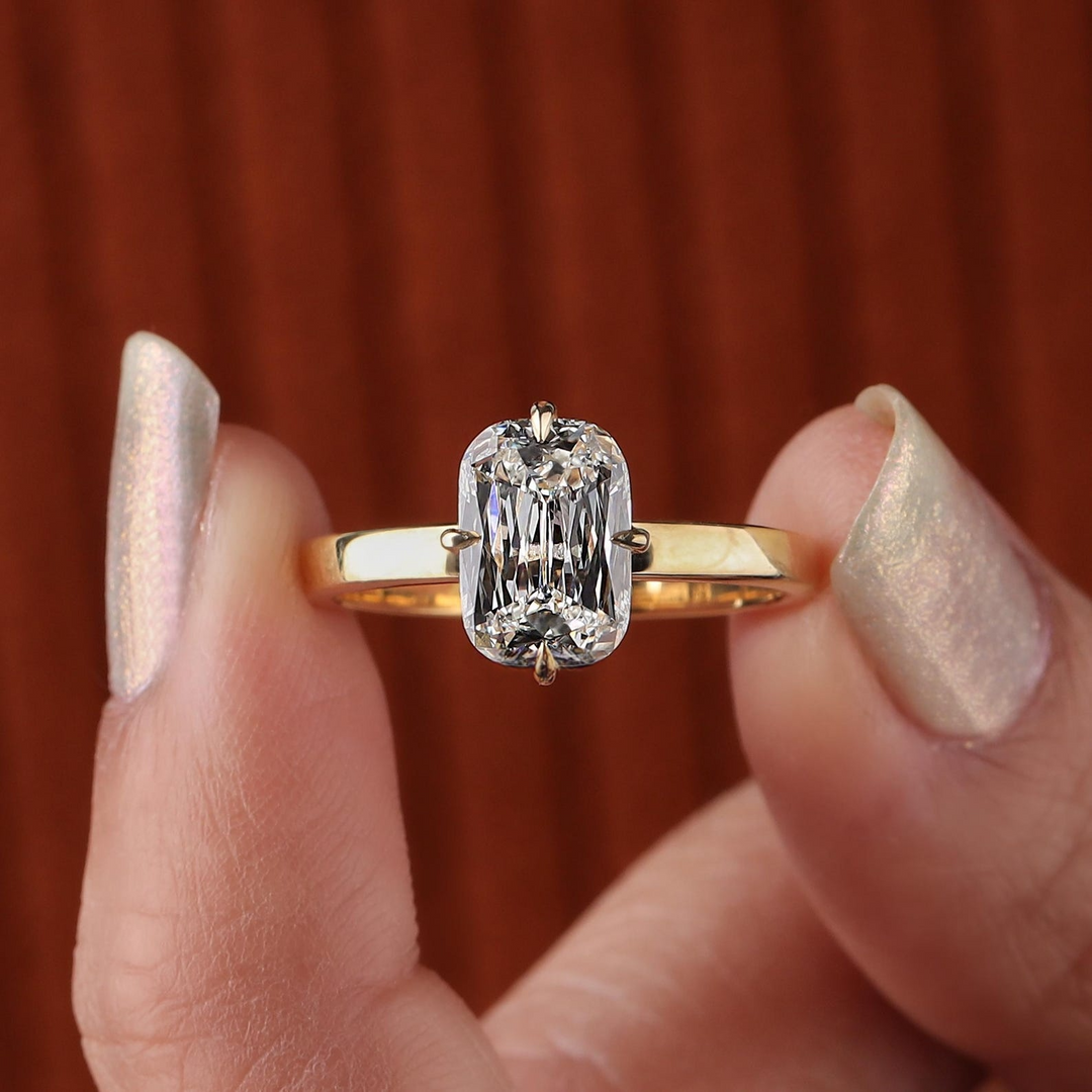 1 Carat Elongated Cushion Cut Lab Grown Diamond Solitaire Engagement Ring in 14K Yellow Gold