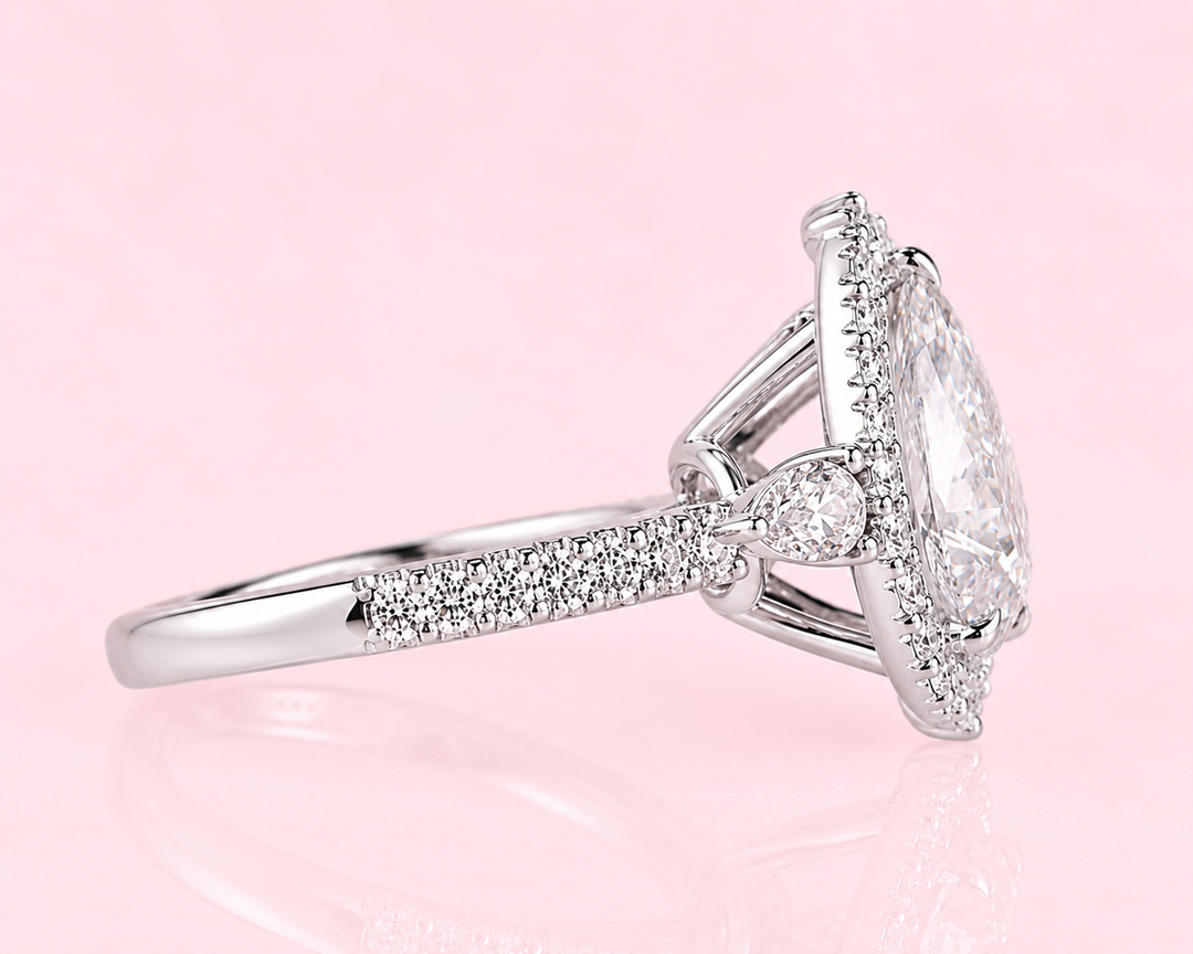 2.25 TW Pear Cut Lab Grown Diamond Engagement Ring with Matching Band