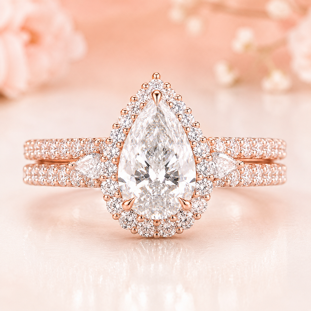 Pear Lab Grown Diamond Bridal Set in Rose Gold | Lab Grown Diamond