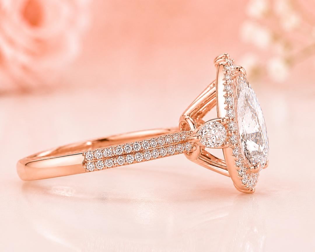 Pear Lab Grown Diamond Bridal Set in Rose Gold | Lab Grown Diamond