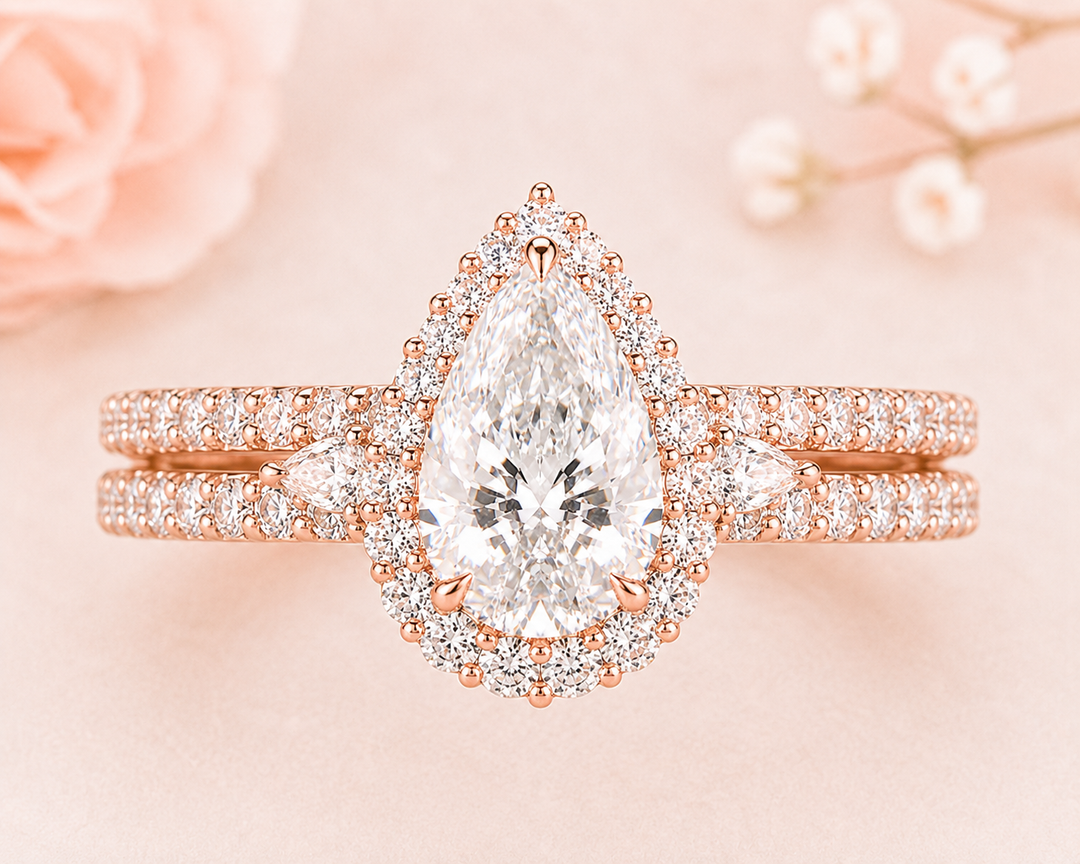 Pear Lab Grown Diamond Bridal Set in Rose Gold | Lab Grown Diamond