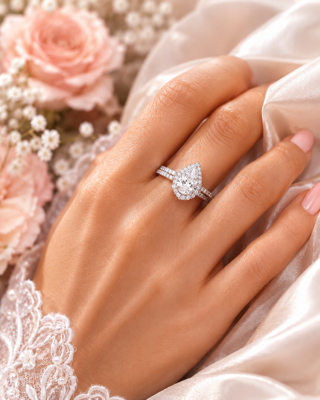 Pear Lab Grown Diamond Bridal Set in Rose Gold | Lab Grown Diamond