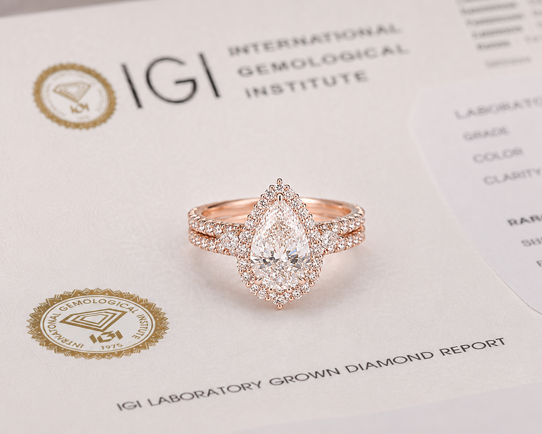 Pear Lab Grown Diamond Bridal Set in Rose Gold | Lab Grown Diamond