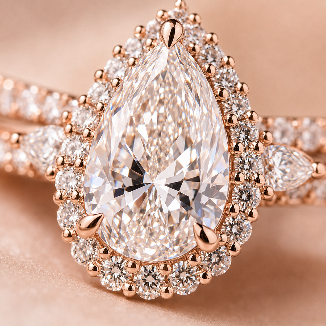 Pear Lab Grown Diamond Bridal Set in Rose Gold | Lab Grown Diamond
