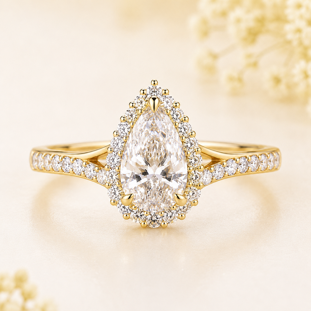 Pear Lab Grown Diamond Bridal Set in Yellow Gold | Lab Grown Diamond