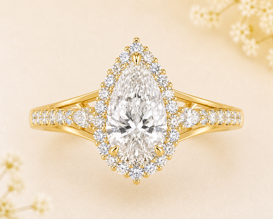 Pear Lab Grown Diamond Bridal Set in Yellow Gold | Lab Grown Diamond