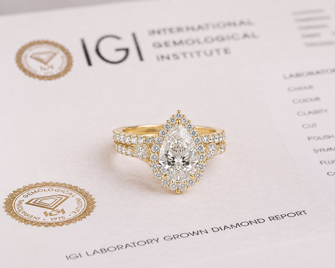 Pear Lab Grown Diamond Bridal Set in Yellow Gold | Lab Grown Diamond