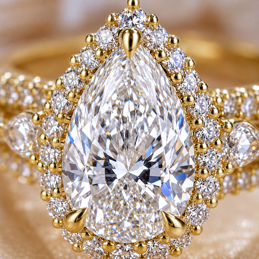 Pear Lab Grown Diamond Bridal Set in Yellow Gold | Lab Grown Diamond