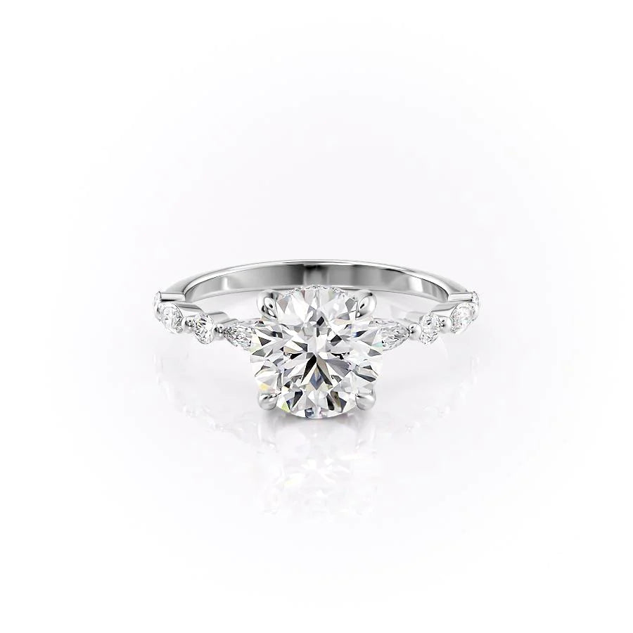 Round Cut Solitaire Diamond Engagement Ring with Side Accents in White Gold | Custom Lab-Grown Diamond Ring