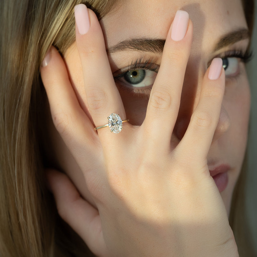 Oval Cut Solitaire Diamond Engagement Ring in Yellow Gold | Custom Lab-Grown Diamond Ring