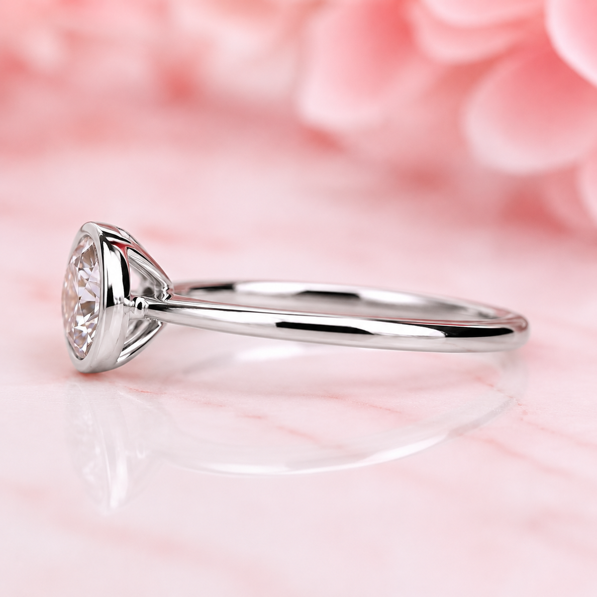 Bezel set round lab grown diamond solitaire engagement ring in 925 sterling silver