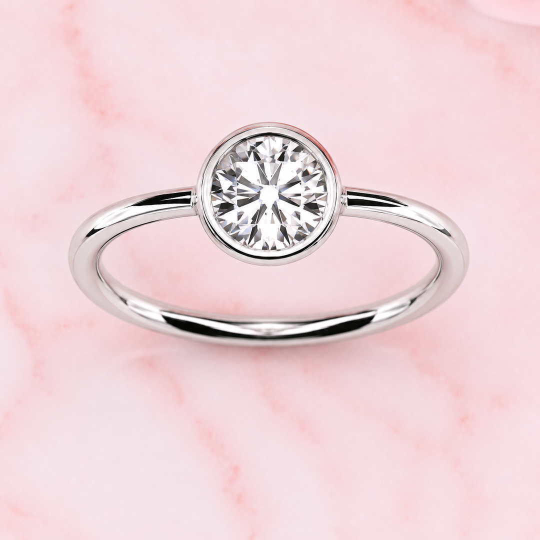 Bezel Set Round Lab Grown Diamond Solitaire Engagement Ring
