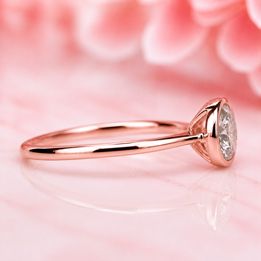 Bezel Set Round Lab Grown Diamond Solitaire Engagement Ring in Rose Gold