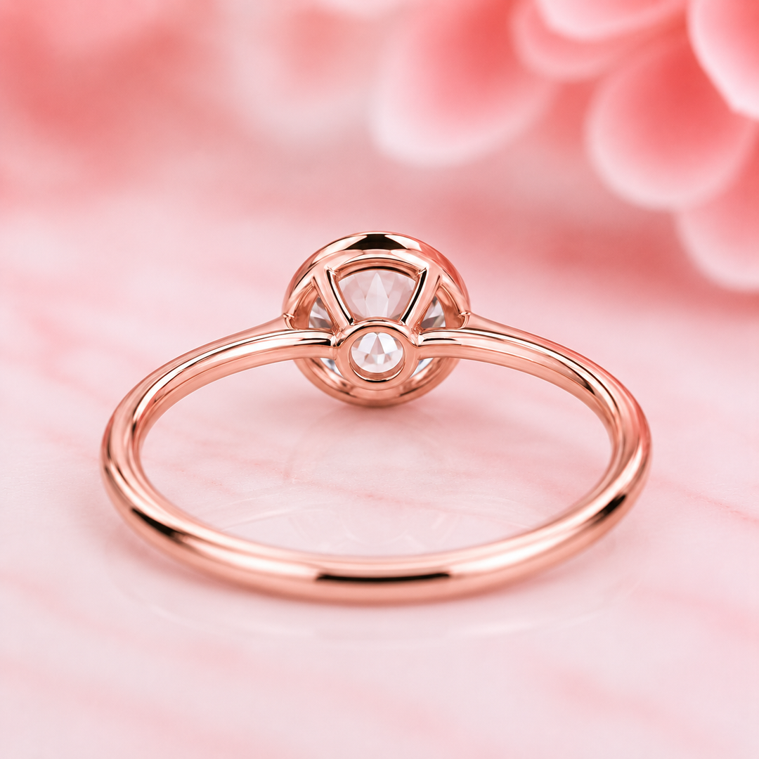 Bezel Set Round Lab Grown Diamond Solitaire Engagement Ring in Rose Gold