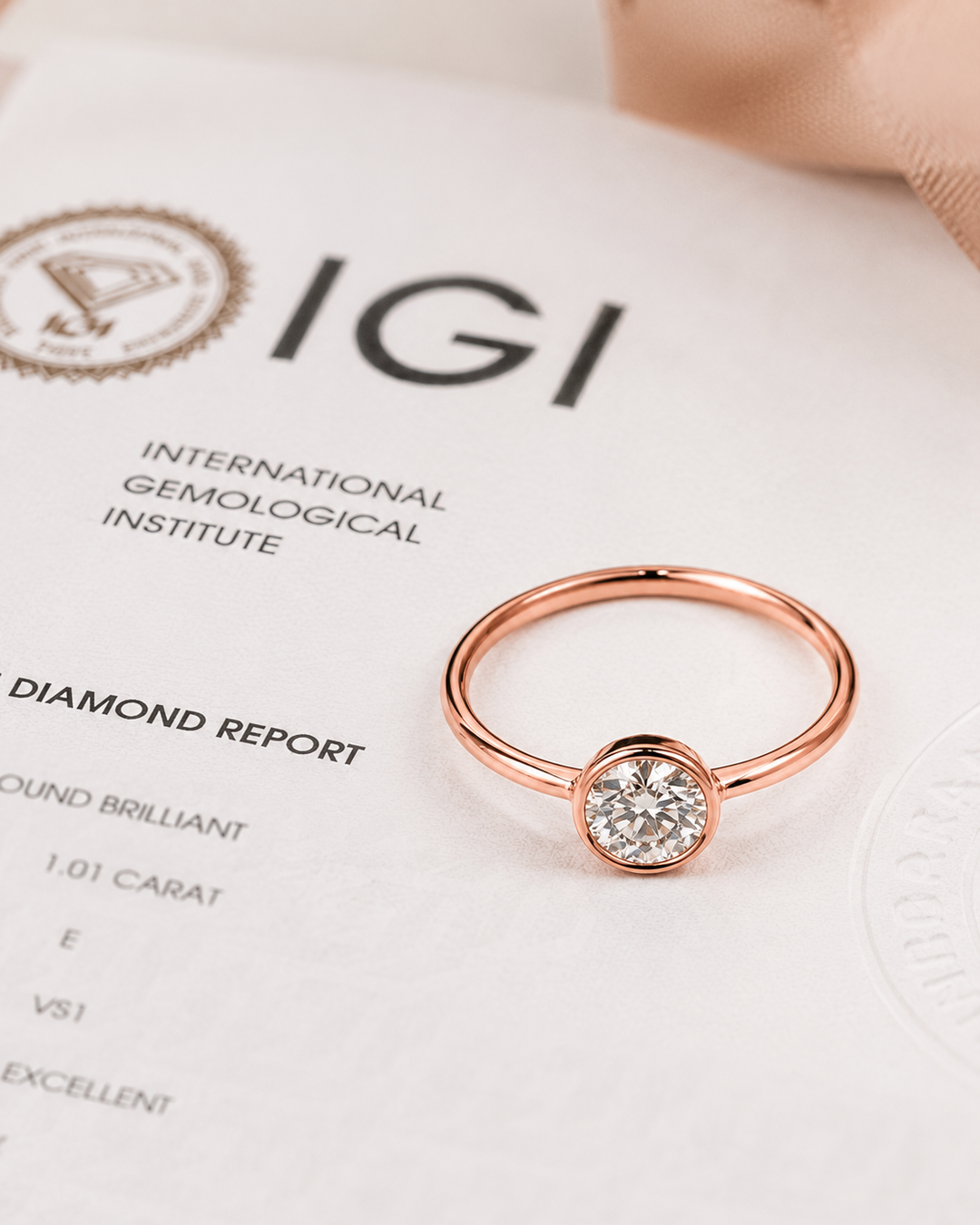 Bezel Set Round Lab Grown Diamond Solitaire Engagement Ring in Rose Gold