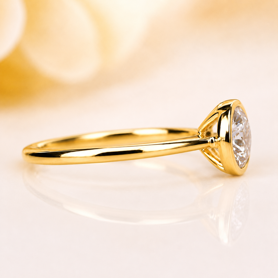 Bezel Set Round Lab Grown Diamond Solitaire Engagement Ring in Yellow Gold