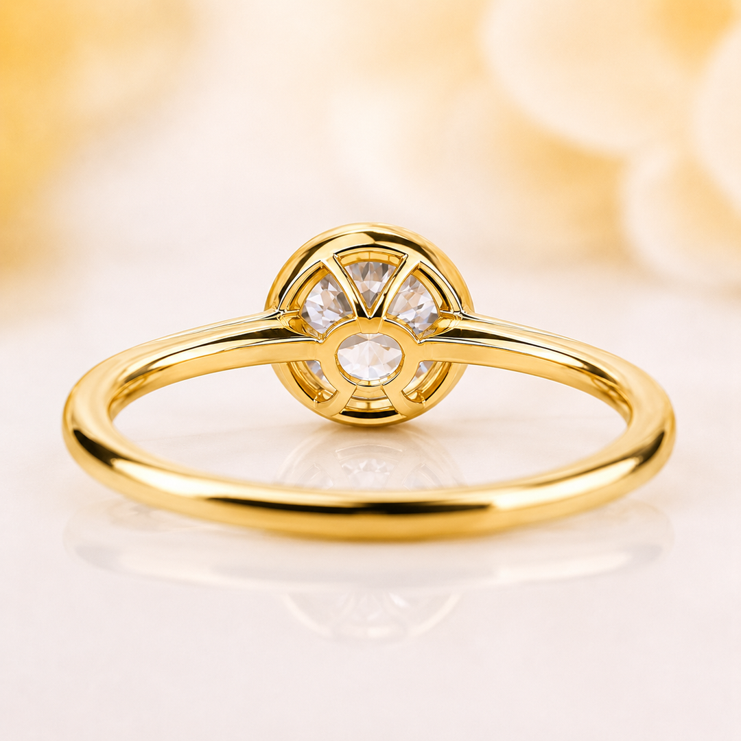 Bezel Set Round Lab Grown Diamond Solitaire Engagement Ring in Yellow Gold