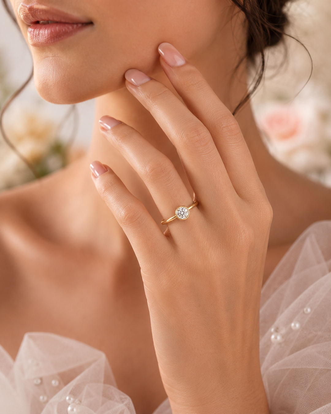 Bezel Set Round Lab Grown Diamond Solitaire Engagement Ring in Yellow Gold