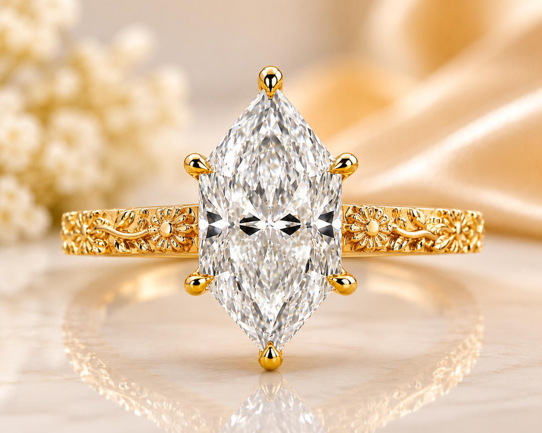 Dutch Marquise Cut Art Deco Engagement Ring in Yellow Gold